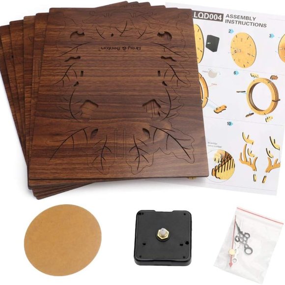 Nicknack 3D Jigsaw Puzzle Wooden Reindeer Desk Clock Model Kits - 52 PCS (Dark) - Picture 5 of 11